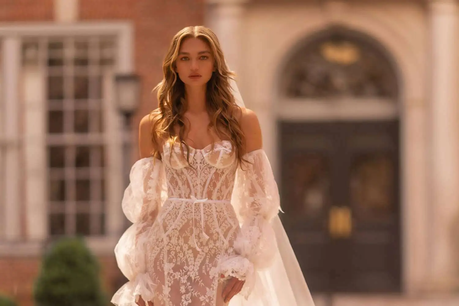 Berta Privée ball gown with lace opera gloves