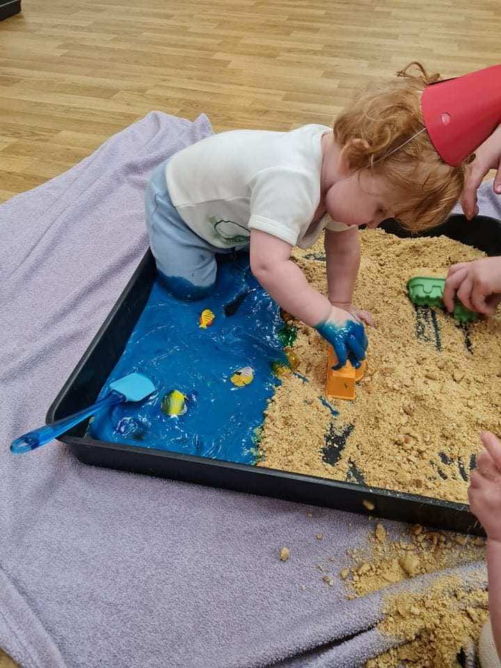 Messy Play Tray idea - Beach themed